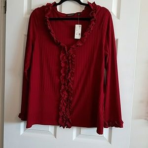 Avenue Red Ruffle Stretch top